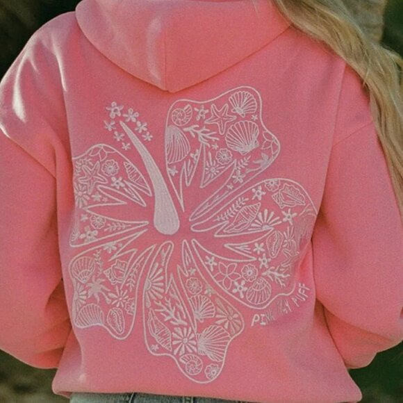 Pink Palm Puff Hawaii Hibiscus Hoodie in Sonic Pink - Size XL - BNWT - Picture 1 of 10